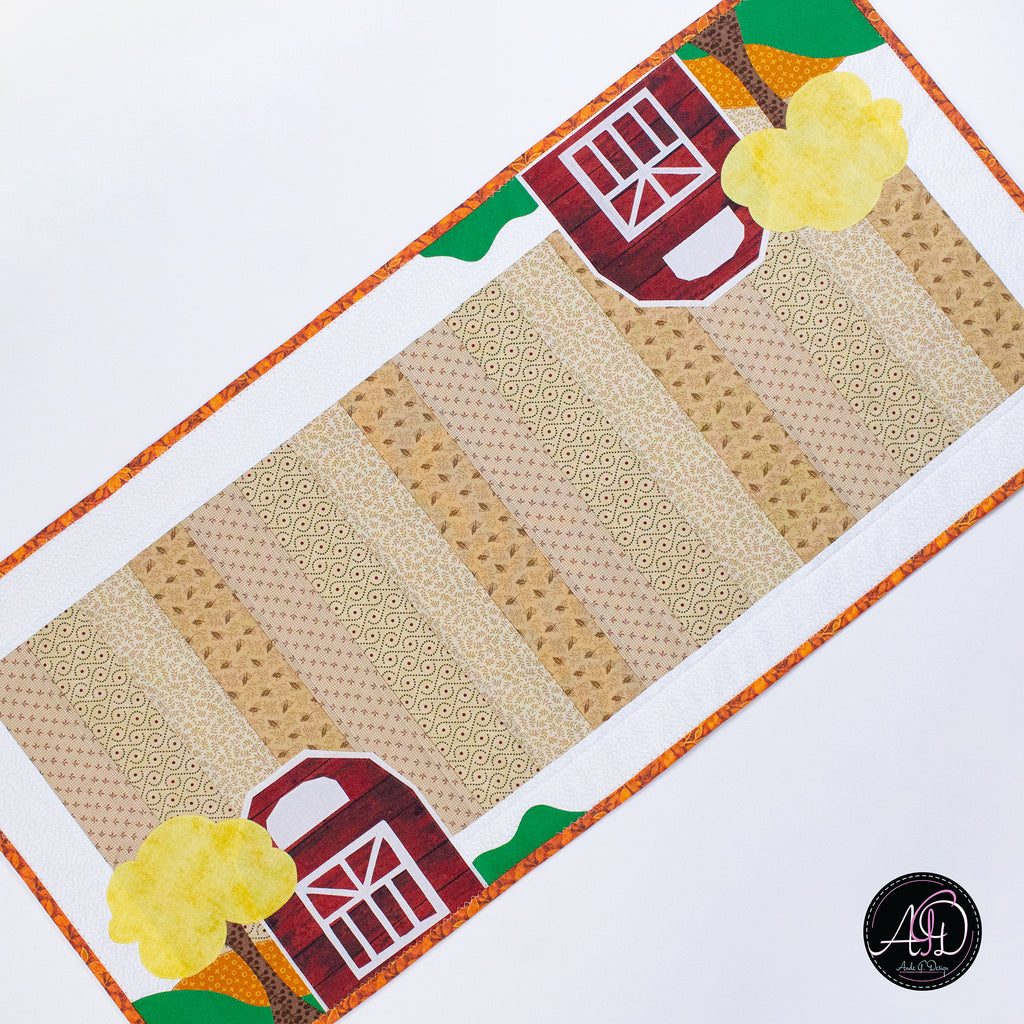 Red Barn Autumn Quilted Table Runner | Applique Table Runner