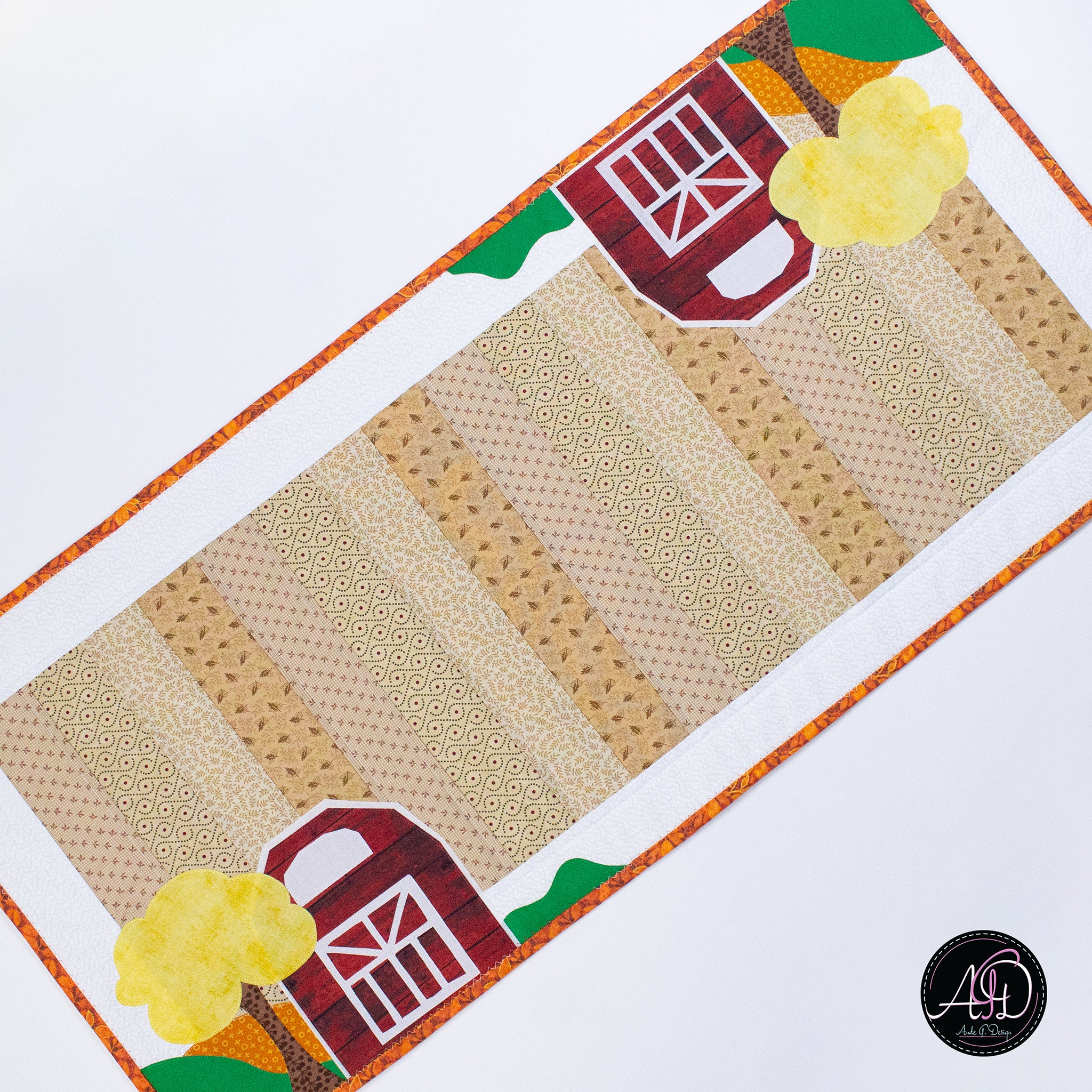 Red Barn Autumn Quilted Table Runner | Applique Table Runner