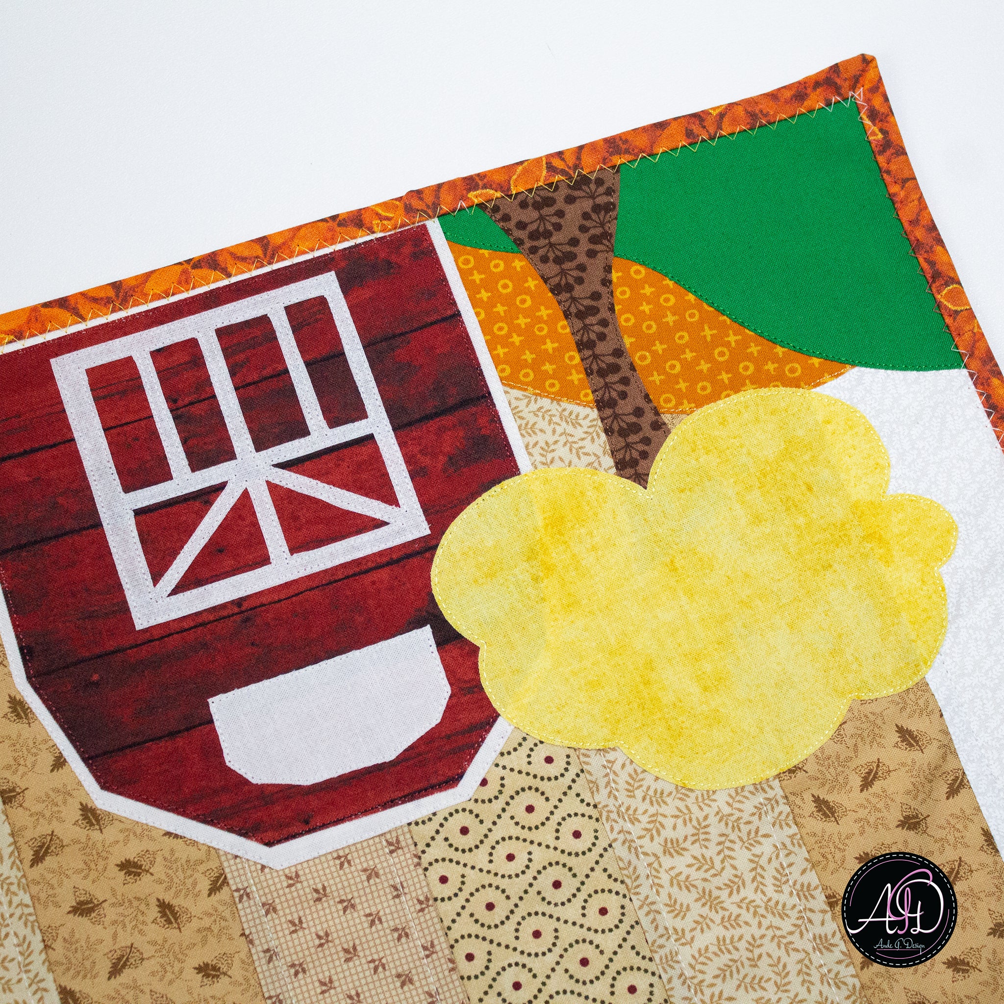 Red Barn Autumn Quilted Table Runner | Applique Table Runner