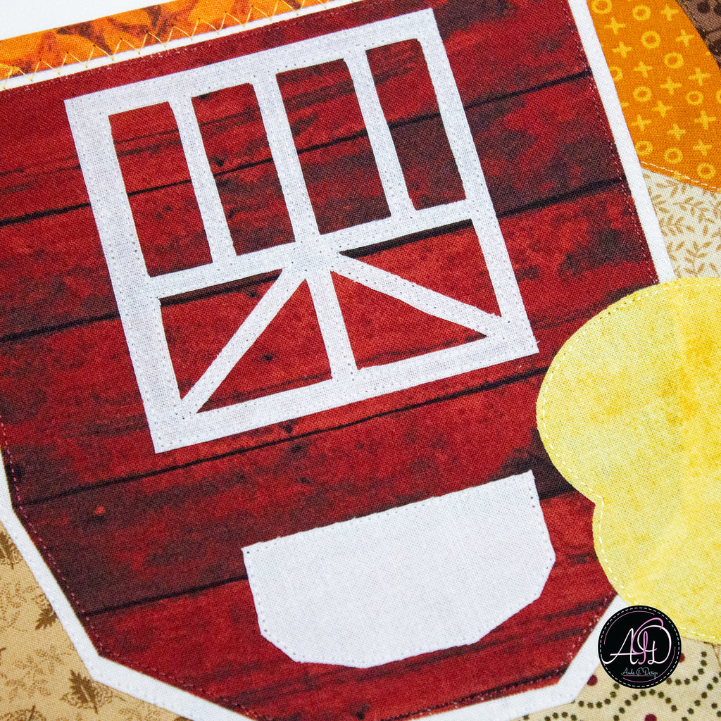 Red Barn Autumn Quilted Table Runner | Applique Table Runner