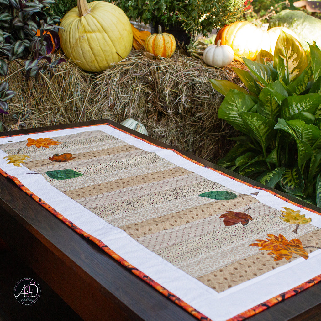 Fall Leaves Autumn Quilted Table Runner | Applique Table Runner