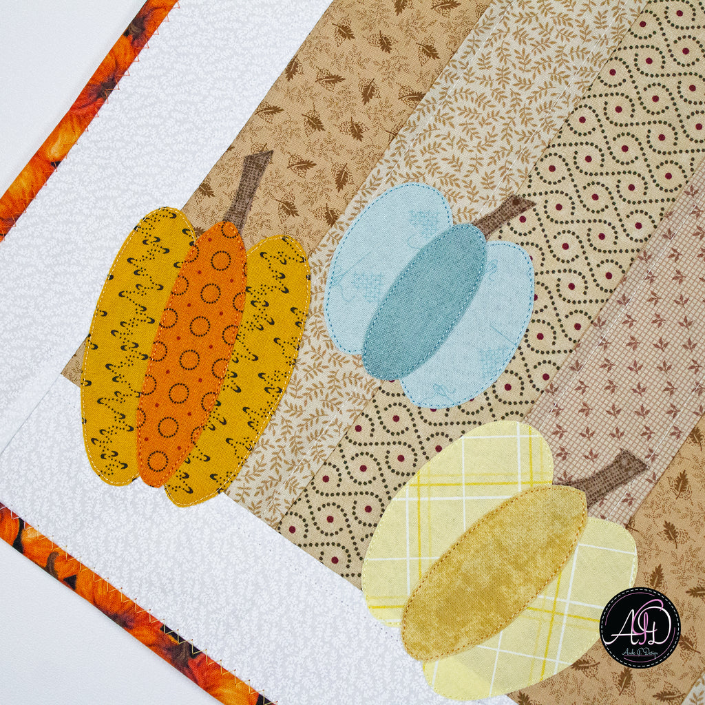 Pumpkin Patch Autumn Quilted Table Runner | Applique Table Runner