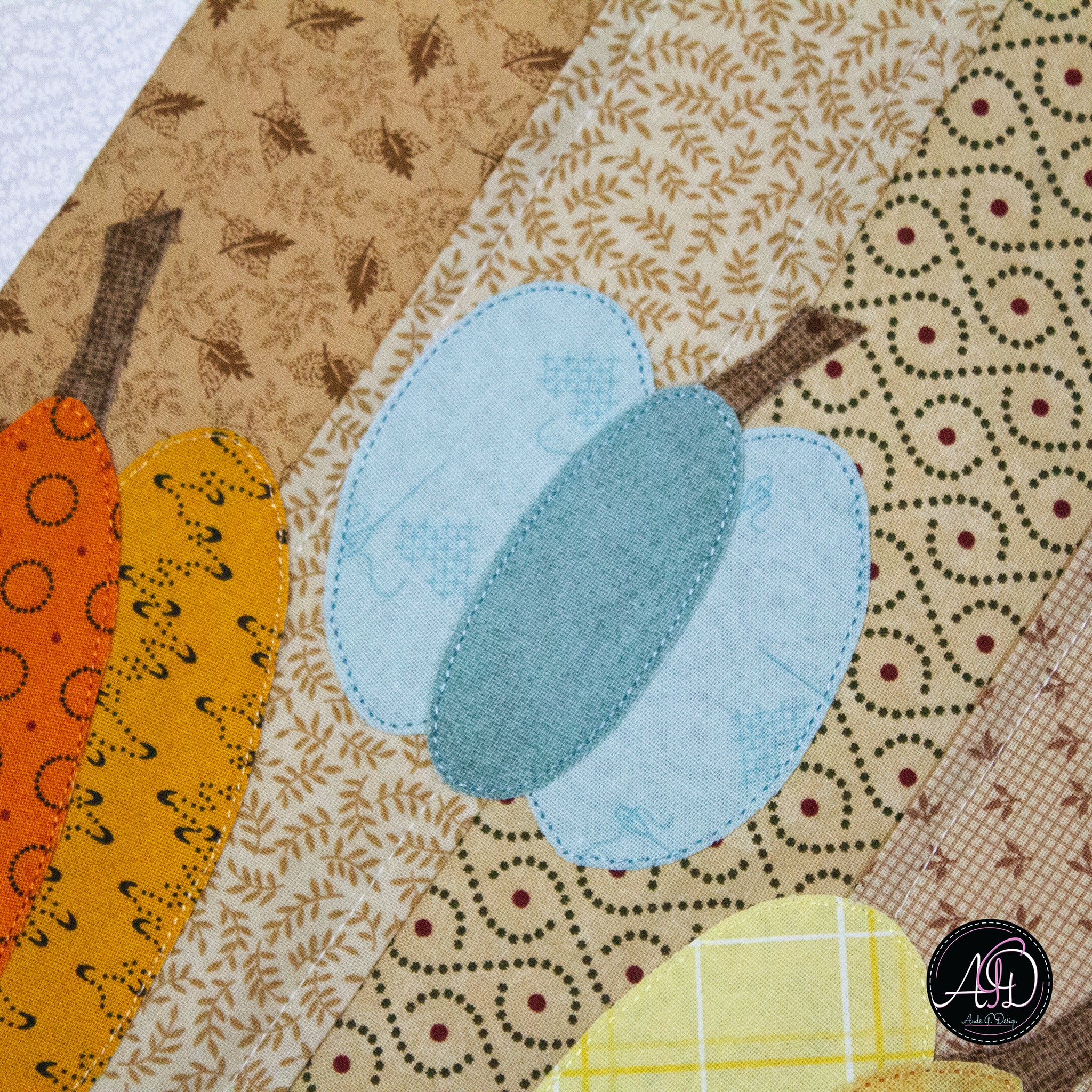 Pumpkin Patch Autumn Quilted Table Runner | Applique Table Runner