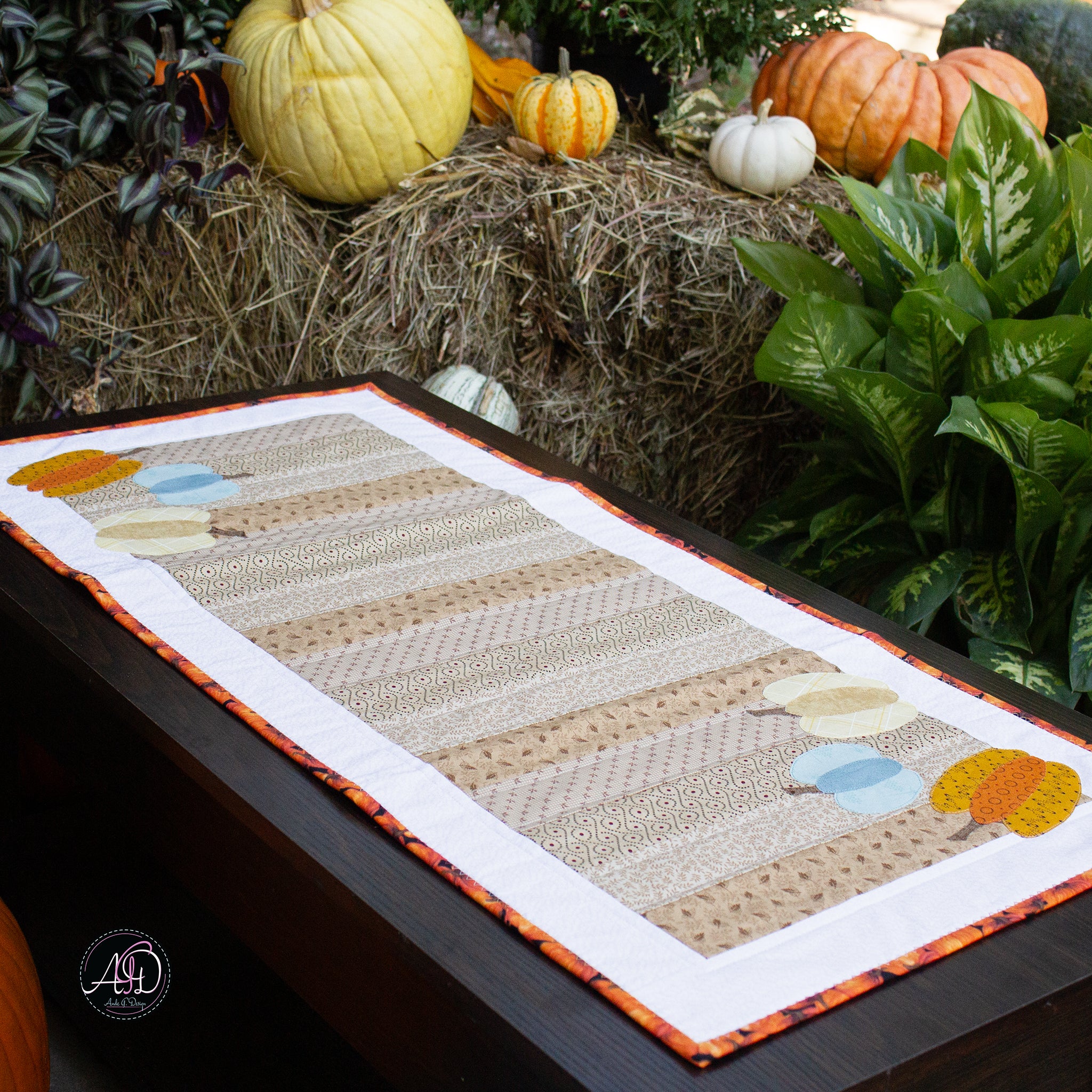 Pumpkin Patch Autumn Quilted Table Runner | Applique Table Runner
