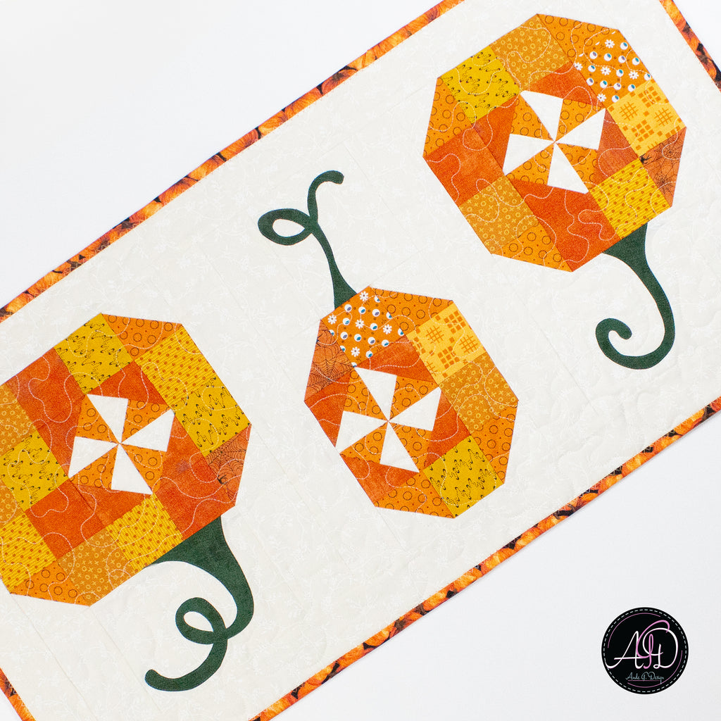 Pumpkin Twirls Quilted Autumn Table Runner | Applique Table Runner