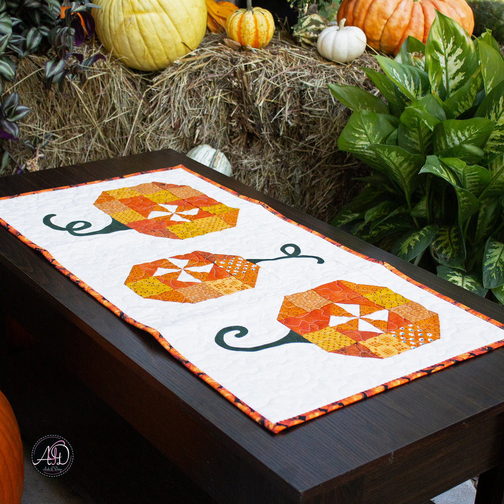 Pumpkin Twirls Quilted Autumn Table Runner | Applique Table Runner