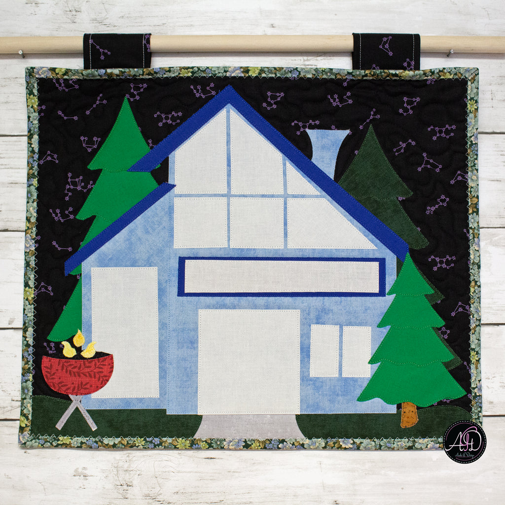 Sky Pines Cabin Quilted Wall Hanging | Applique Wall Hanging
