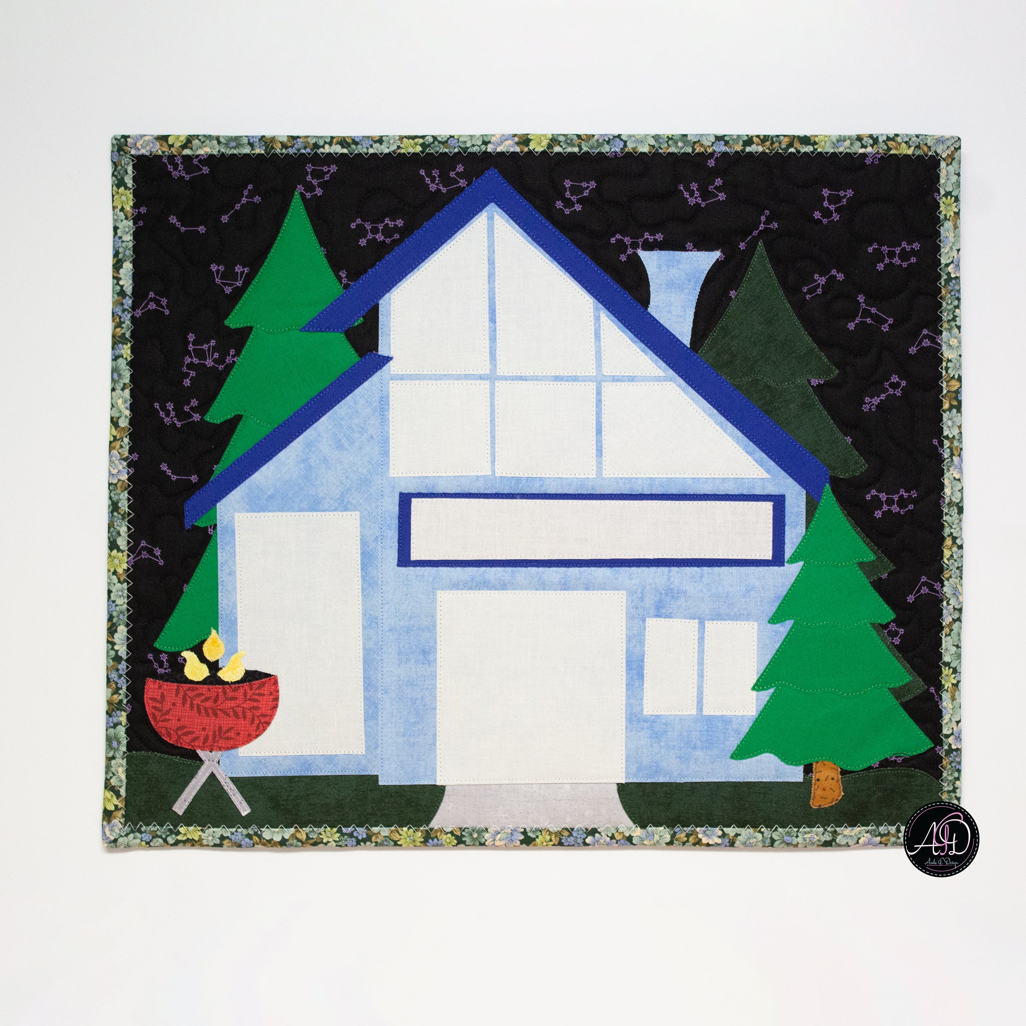 Sky Pines Cabin Quilted Wall Hanging | Applique Wall Hanging