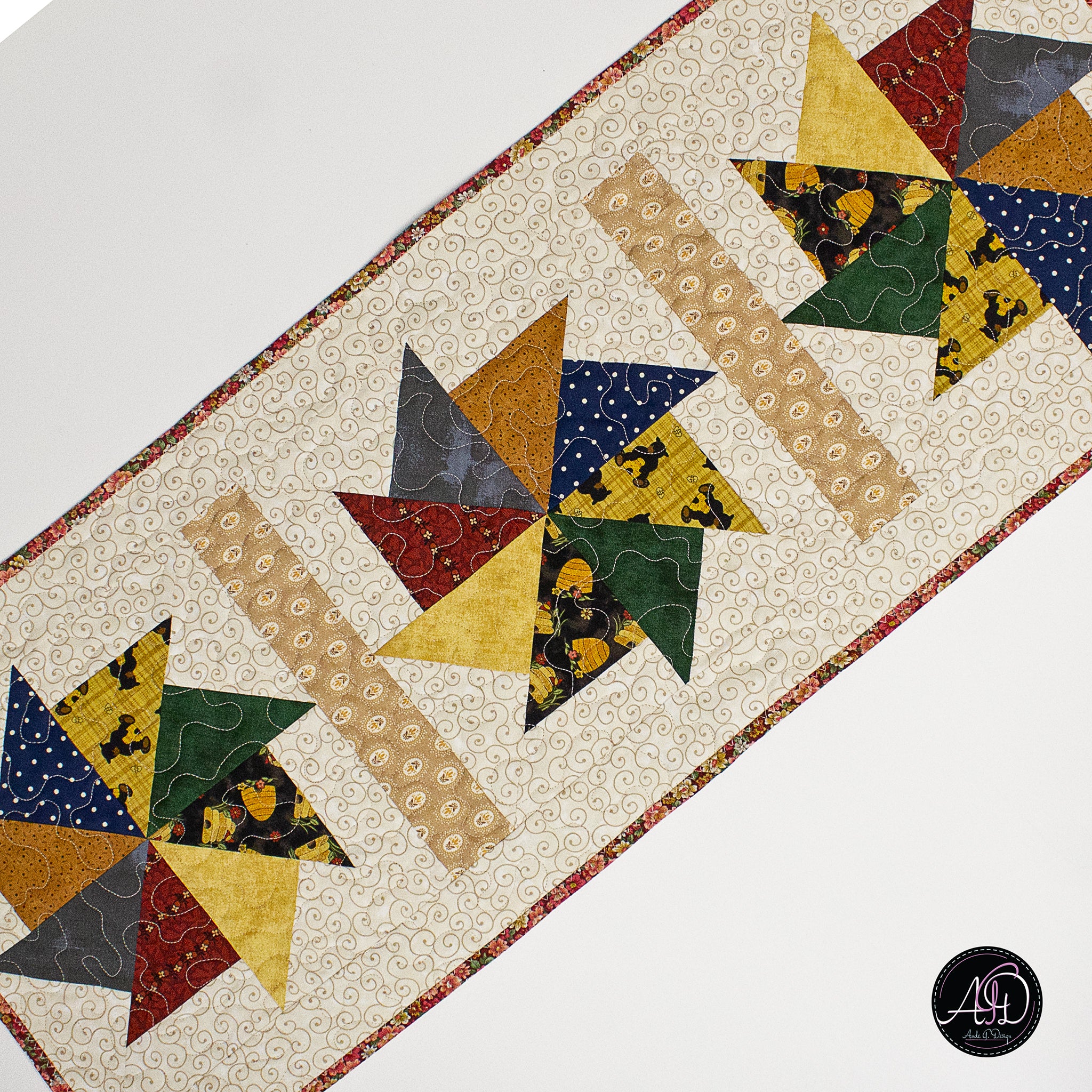 Summer Rolling Pinwheel Quilted Table Runner