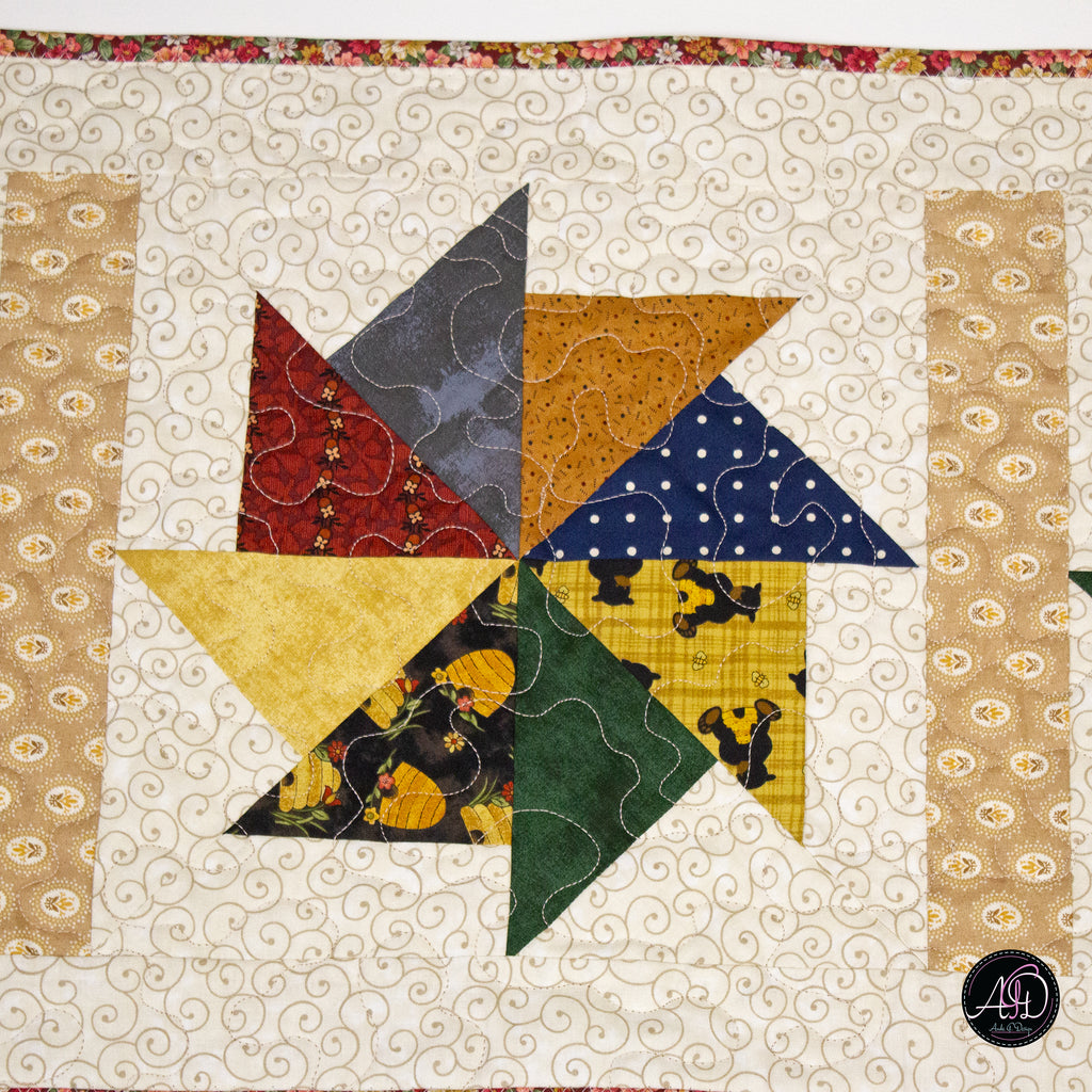Summer Rolling Pinwheel Quilted Table Runner