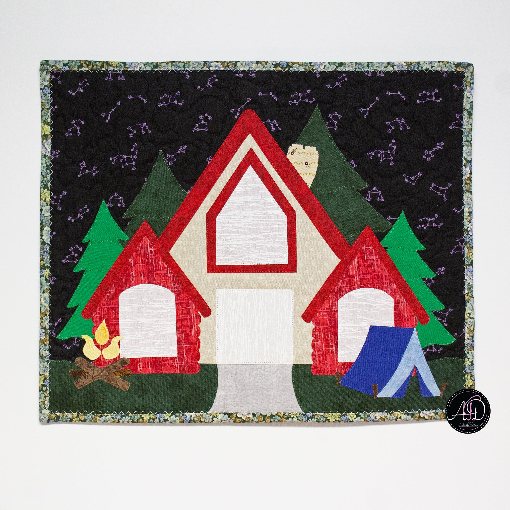 Crimson Falls Cabin Quilted Wall Hanging | Applique Wall Hanging