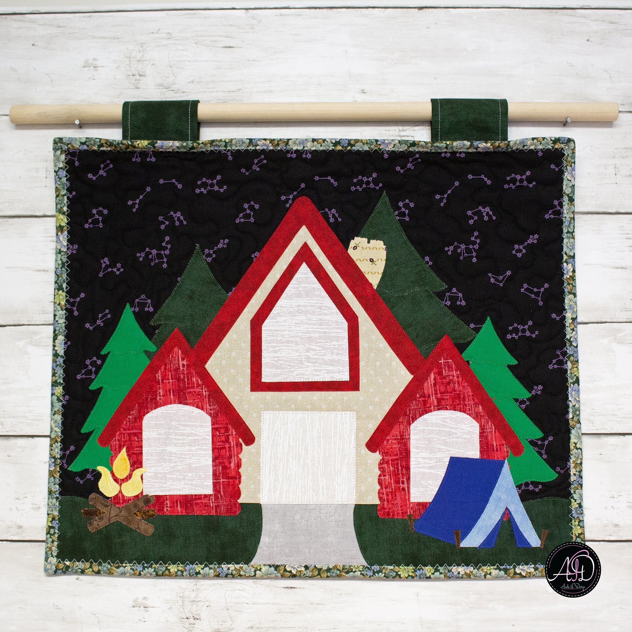Crimson Falls Cabin Quilted Wall Hanging | Applique Wall Hanging