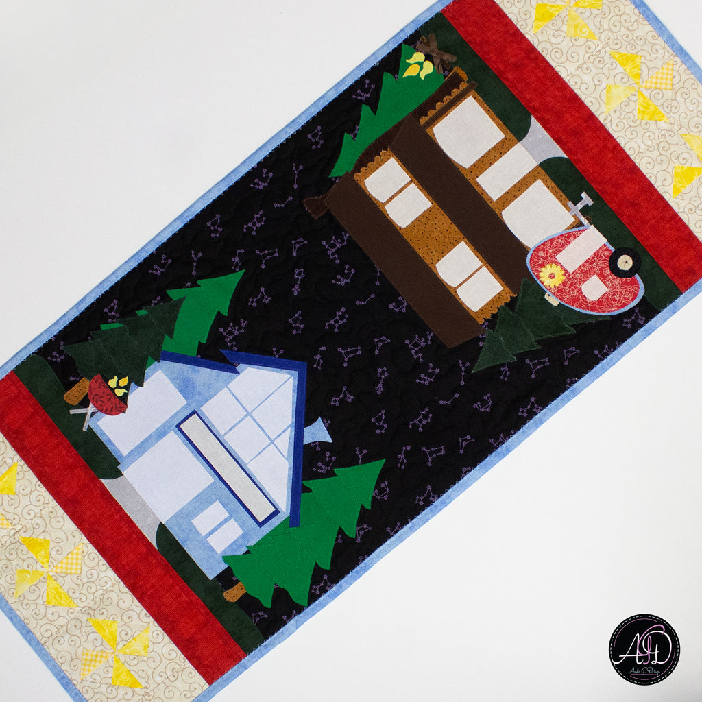 Campfire Pinwheels Quilted Table Runner | Applique Table Runner