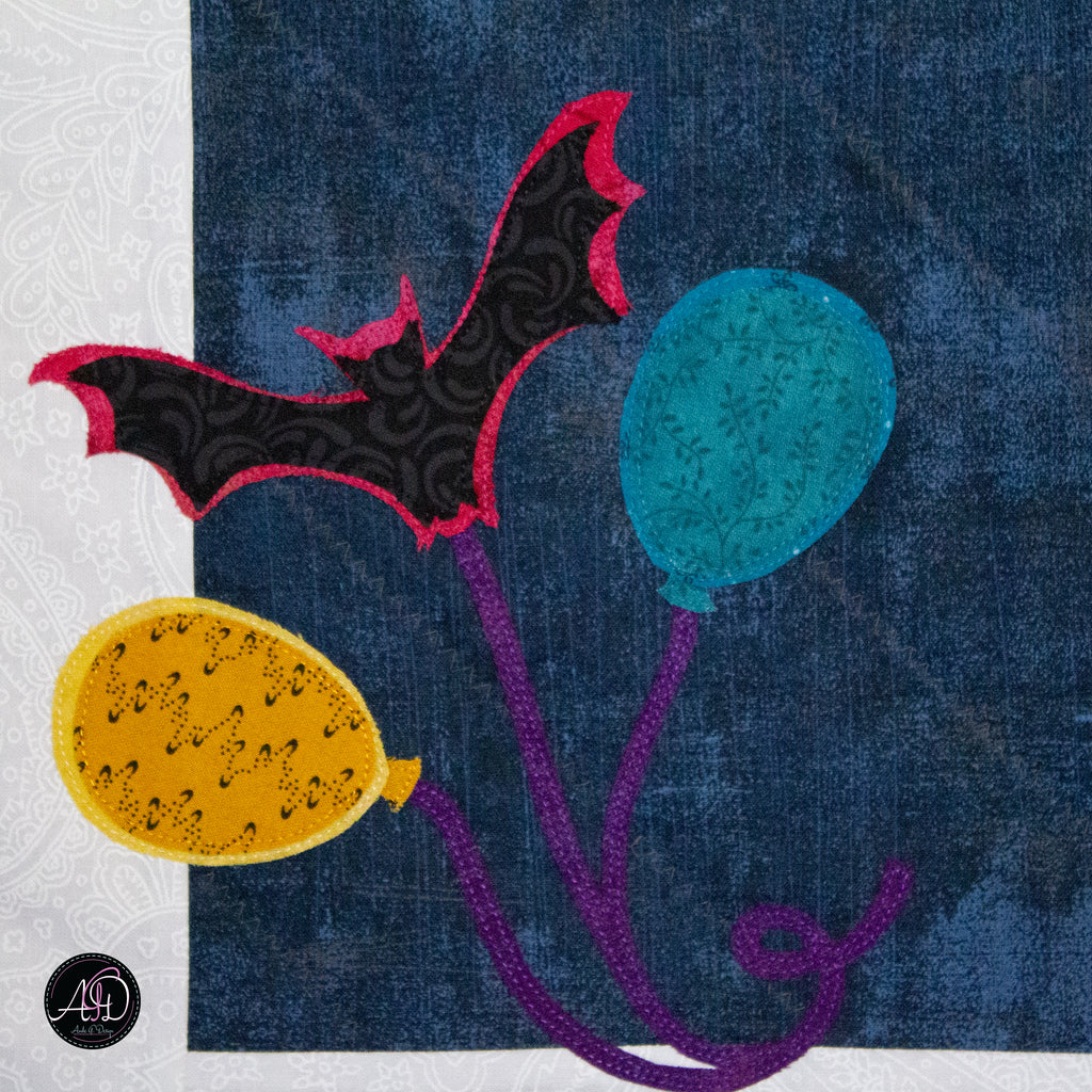 Bat Balloons Haunted Carnival Quilted Applique Table Runner | Halloween Home Decor