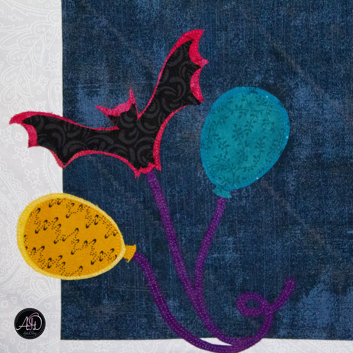 Bat Balloons Haunted Carnival Quilted Applique Table Runner | Halloween Home Decor