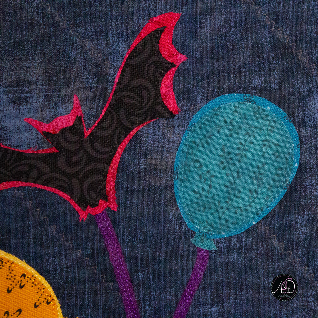 Bat Balloons Haunted Carnival Quilted Applique Table Runner | Halloween Home Decor