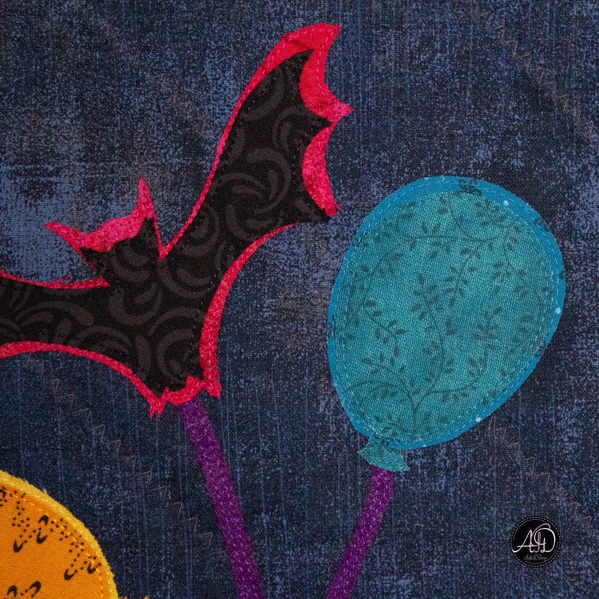 Bat Balloons Haunted Carnival Quilted Applique Table Runner | Halloween Home Decor