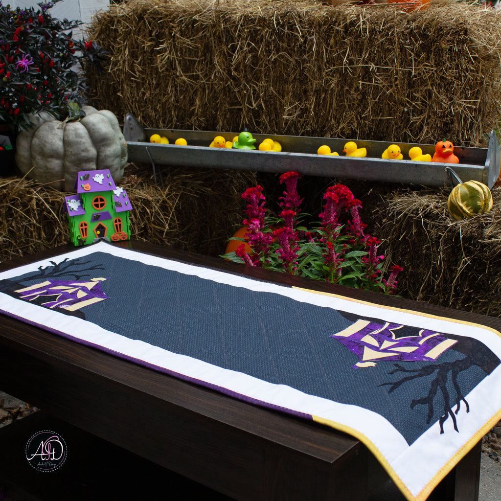 Circus Tent Haunted Carnival Quilted Applique Table Runner | Halloween Home Decor