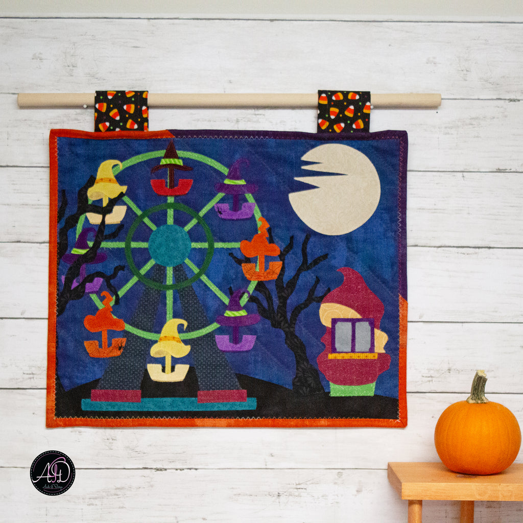 Ferris Wheel Haunted Carnival Quilted Applique Wall Hanging | Halloween Home Decor