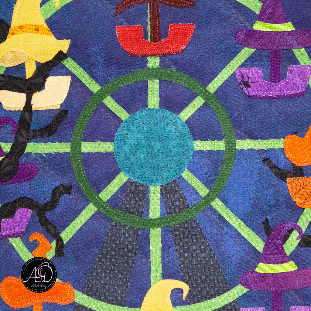 Ferris Wheel Haunted Carnival Quilted Applique Wall Hanging | Halloween Home Decor