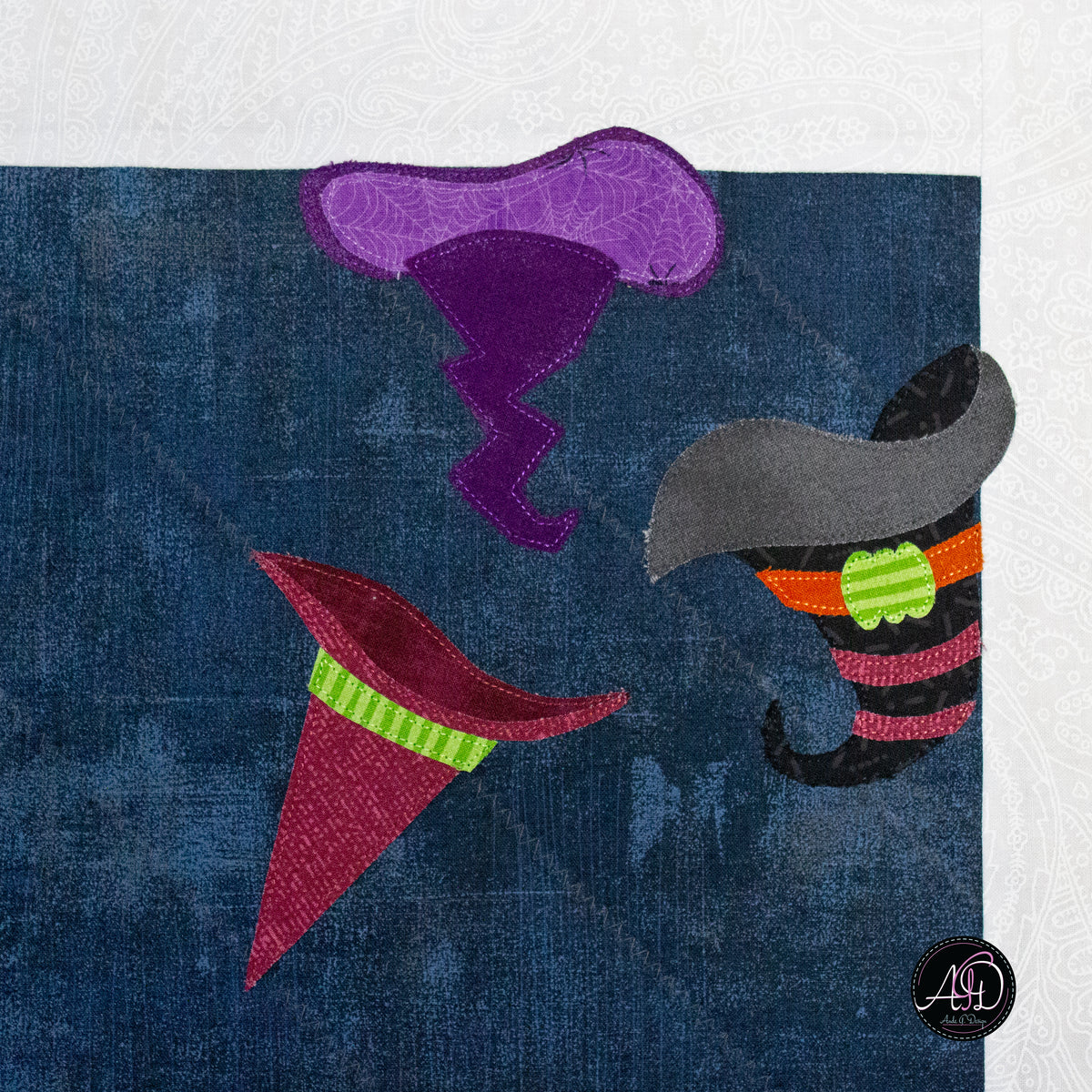 Witch Hat Haunted Carnival Quilted Applique Table Runner | Halloween Home Decor