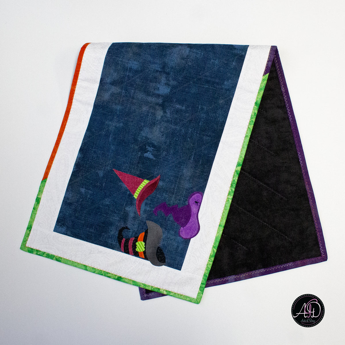 Witch Hat Haunted Carnival Quilted Applique Table Runner | Halloween Home Decor