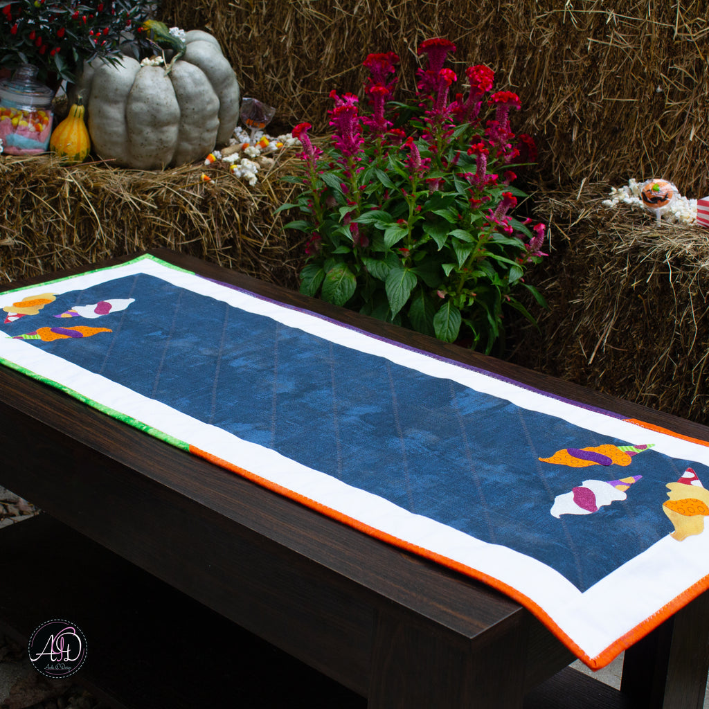 Ice Cream Haunted Carnival Quilted Applique Table Runner | Halloween Home Decor