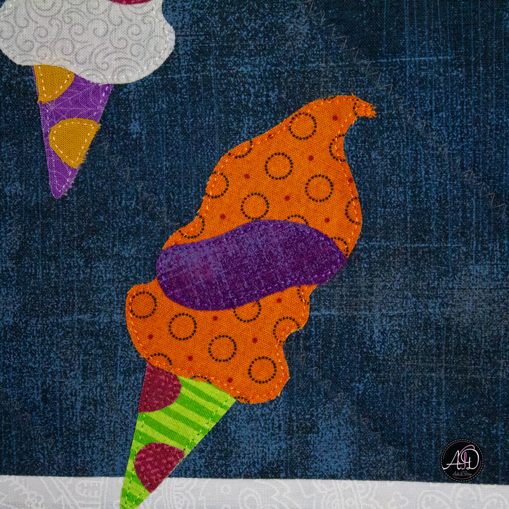 Ice Cream Haunted Carnival Quilted Applique Table Runner | Halloween Home Decor