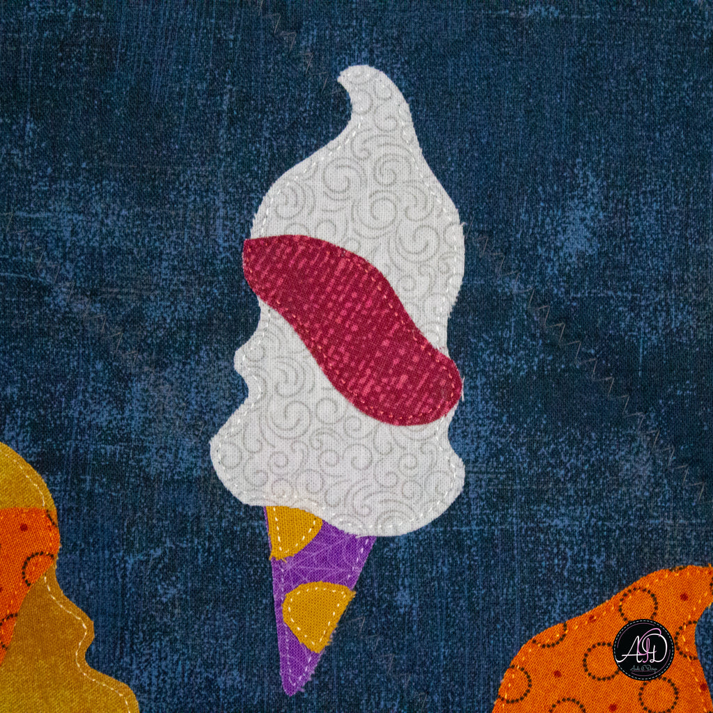 Ice Cream Haunted Carnival Quilted Applique Table Runner | Halloween Home Decor