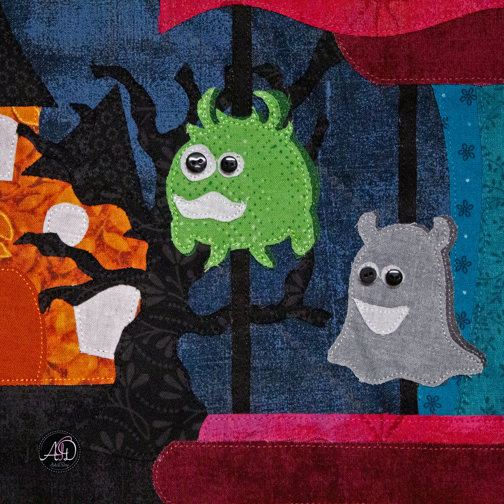 Monster Carousel Haunted Carnival Quilted Applique Wall Hanging | Halloween Home Decor