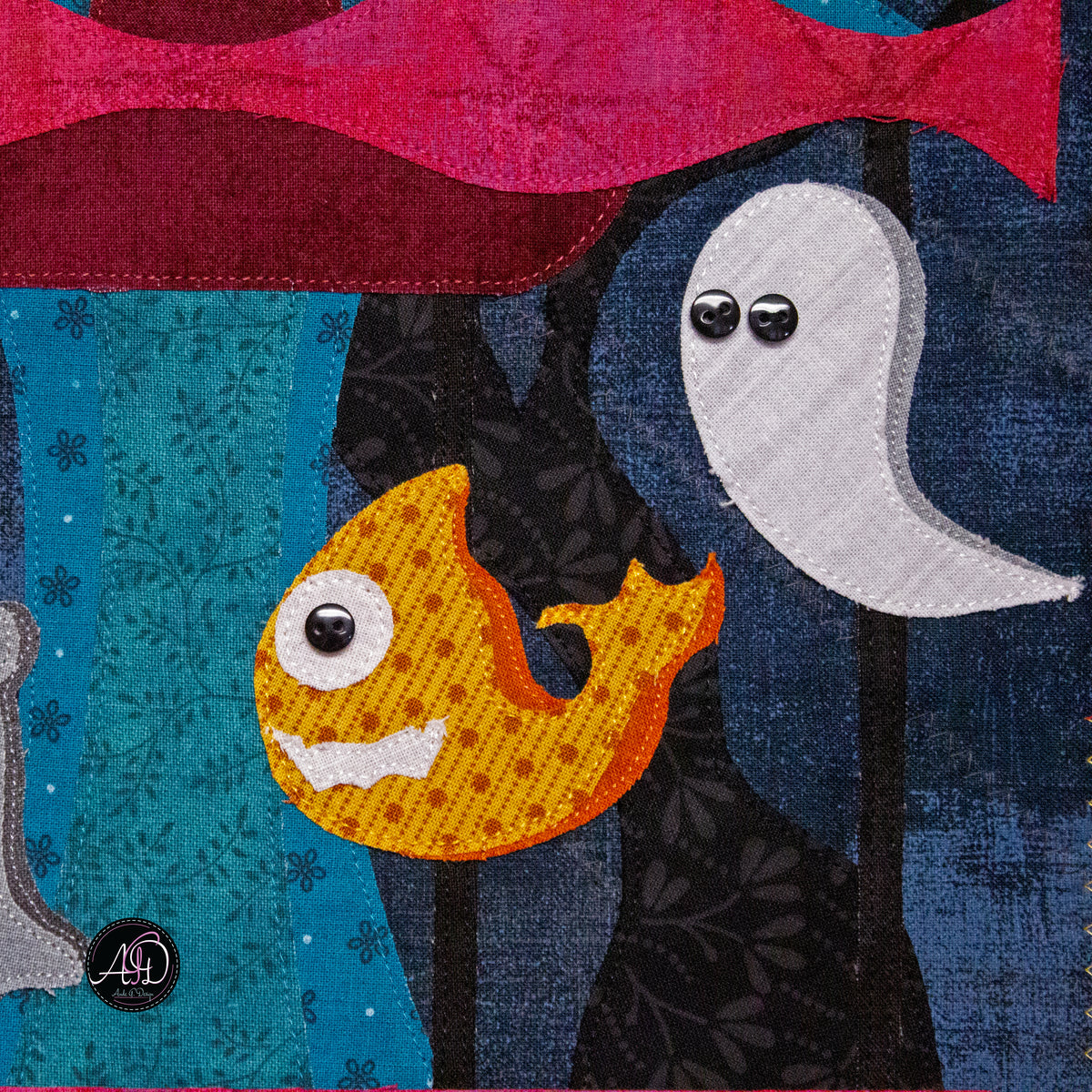Monster Carousel Haunted Carnival Quilted Applique Wall Hanging | Halloween Home Decor