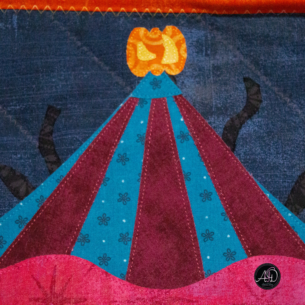 Monster Carousel Haunted Carnival Quilted Applique Wall Hanging | Halloween Home Decor
