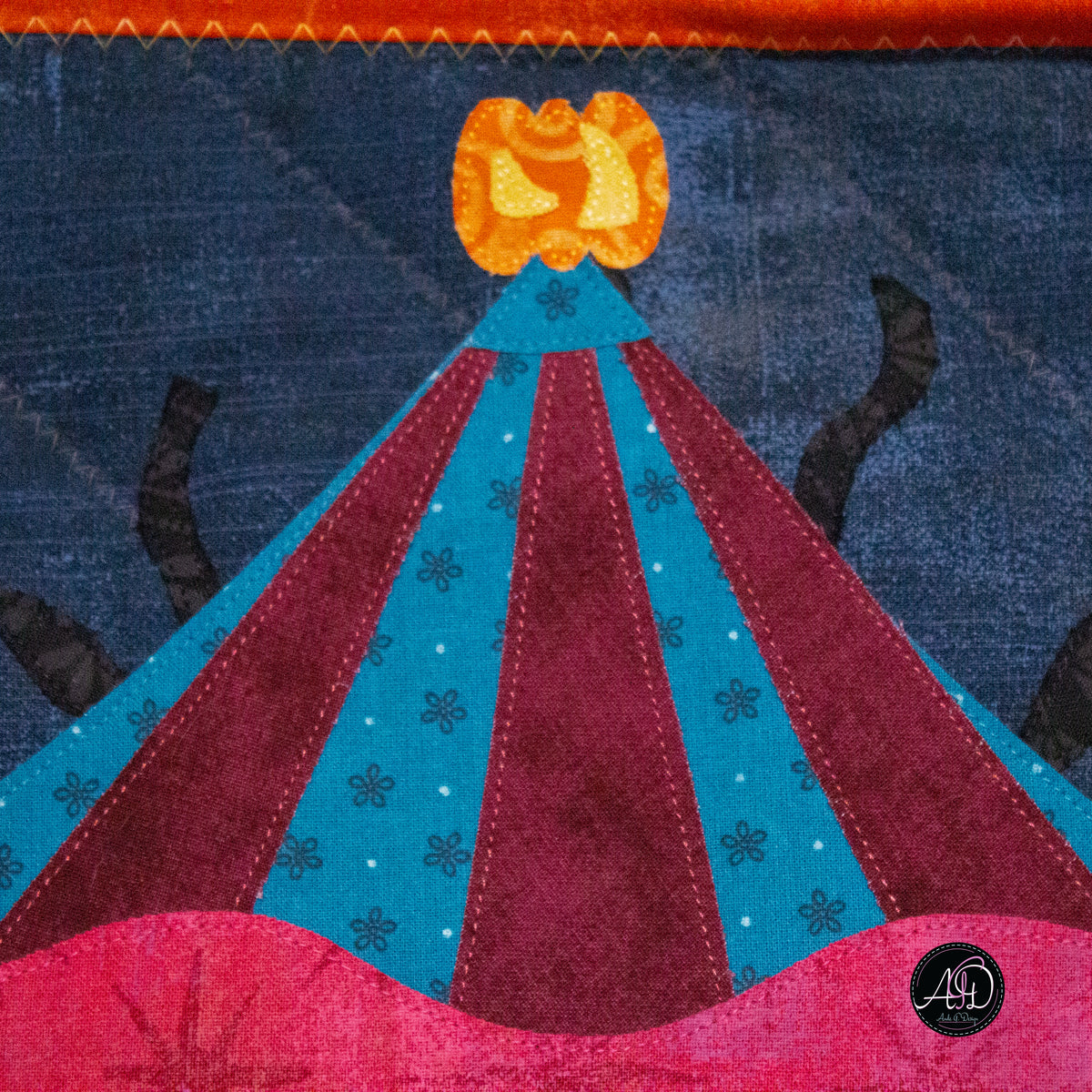 Monster Carousel Haunted Carnival Quilted Applique Wall Hanging | Halloween Home Decor