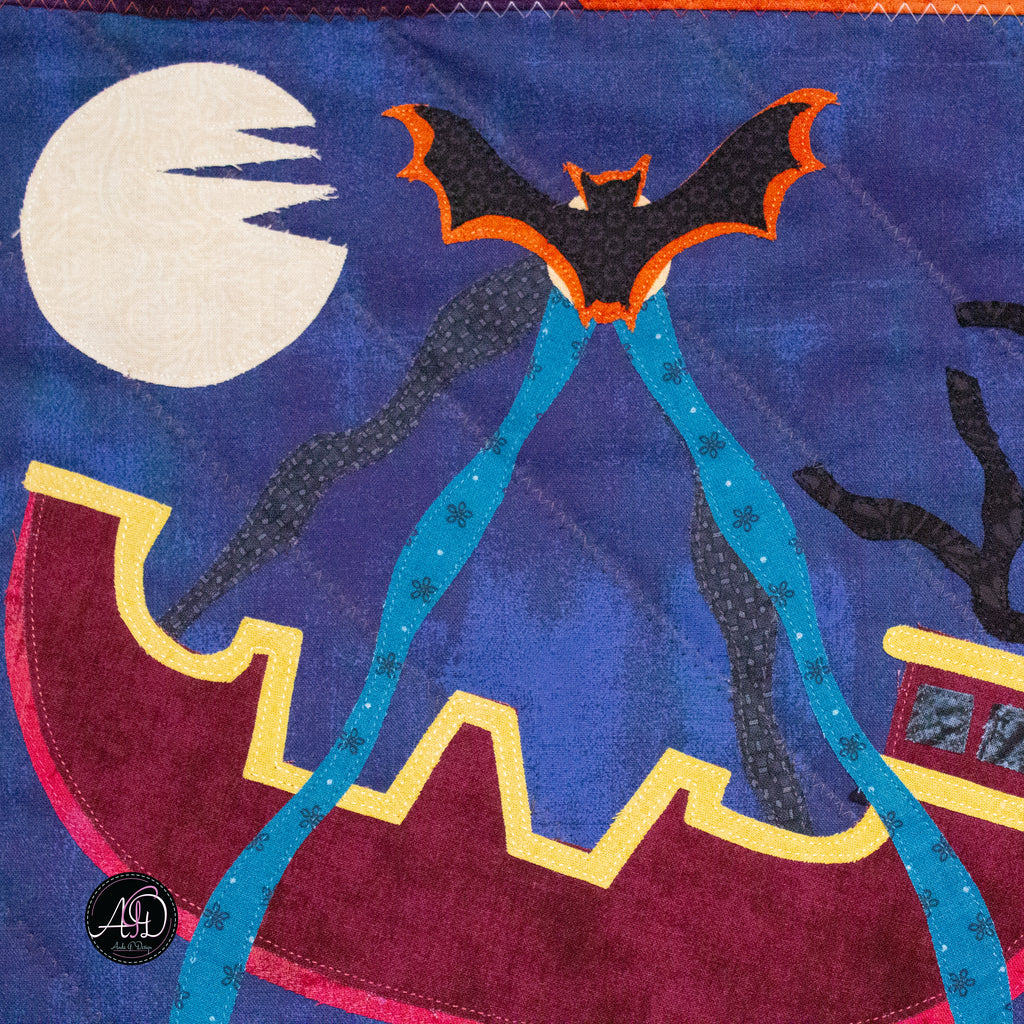 Swinging Ship Haunted Carnival Quilted Applique Wall Hanging | Halloween Home Decor