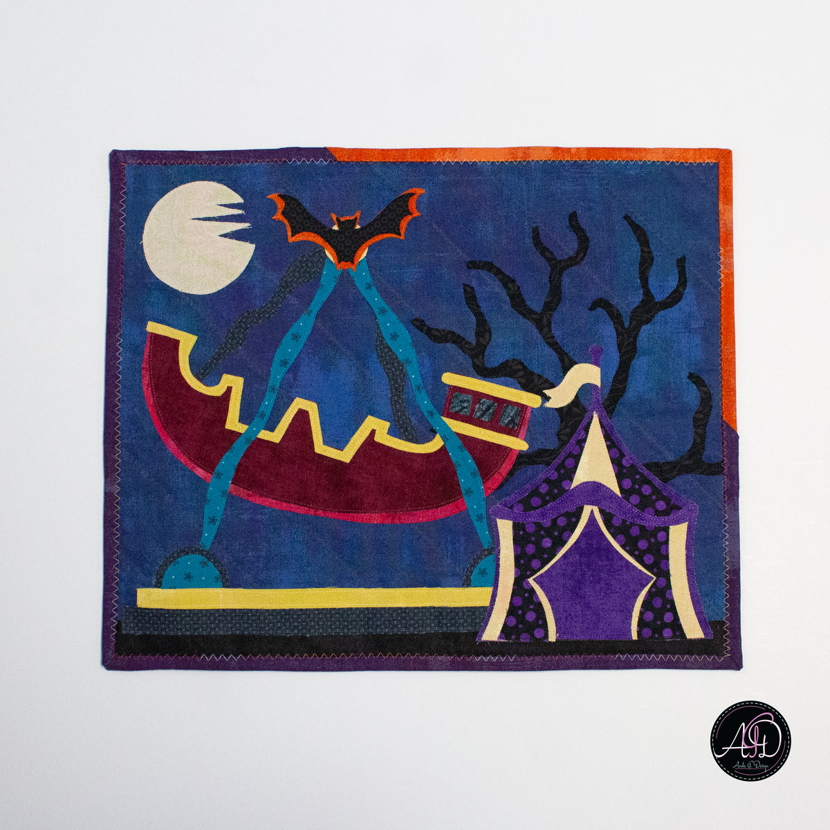 Swinging Ship Haunted Carnival Quilted Applique Wall Hanging | Halloween Home Decor