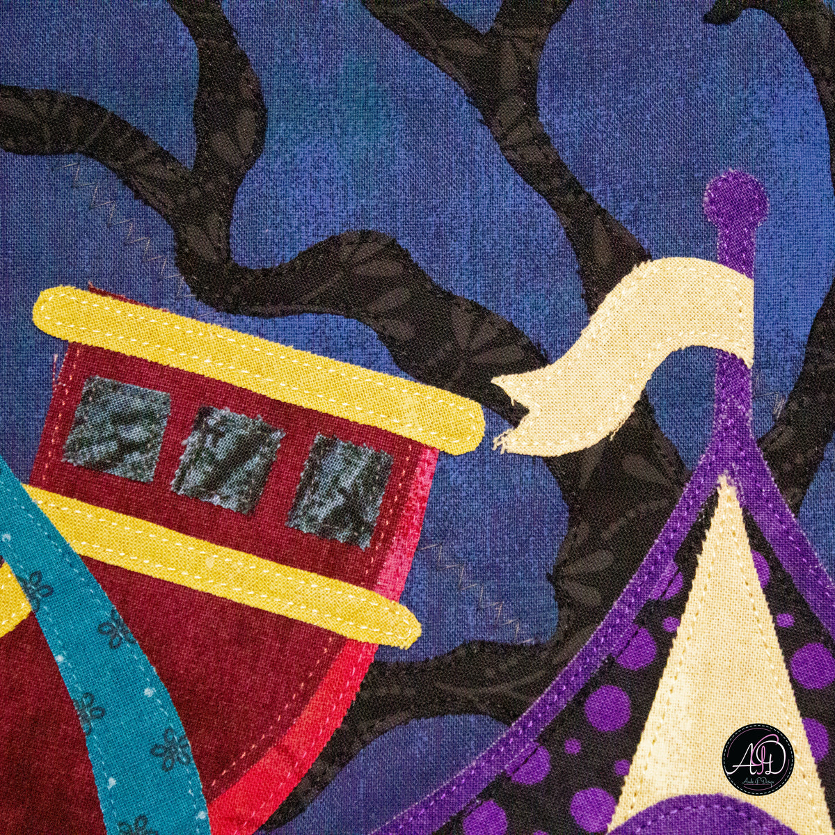 Swinging Ship Haunted Carnival Quilted Applique Wall Hanging | Halloween Home Decor
