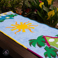 Blue & Green Beach Hut Quilted Table Runner | Applique Table Runner