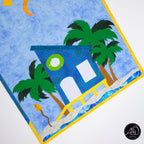 Blue & Green Beach Hut Quilted Table Runner | Applique Table Runner