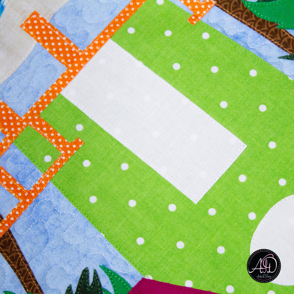 Blue & Green Beach Hut Quilted Table Runner | Applique Table Runner