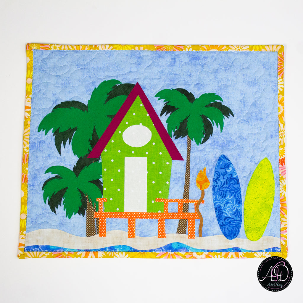 Surfboard Beach Hut Quilted Wall Hanging | Applique Wall Hanging