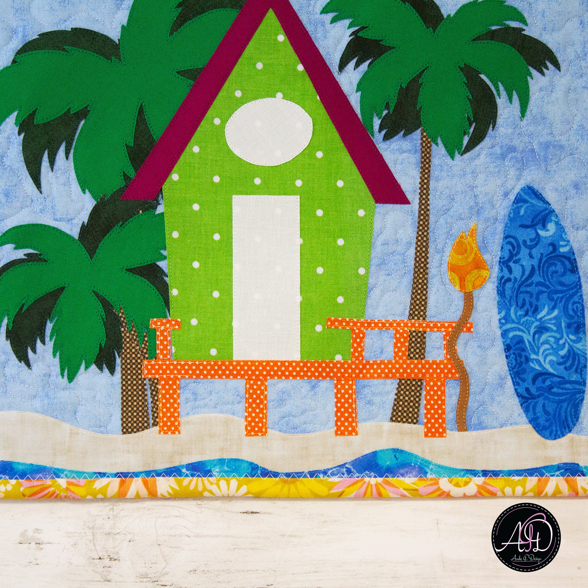 Surfboard Beach Hut Quilted Wall Hanging | Applique Wall Hanging