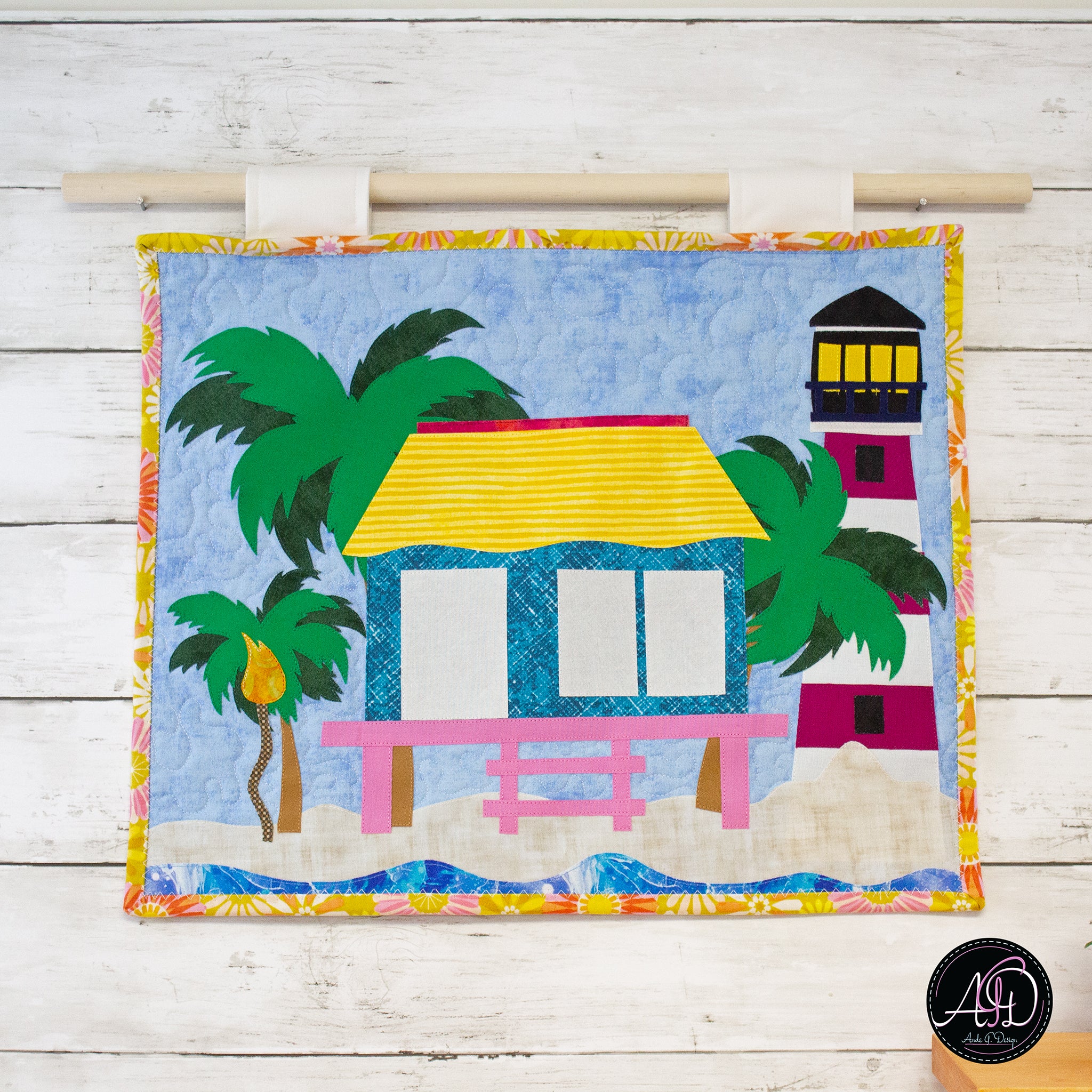 Lighthouse Beach Hut Quilted Wall Hanging | Applique Wall Hanging