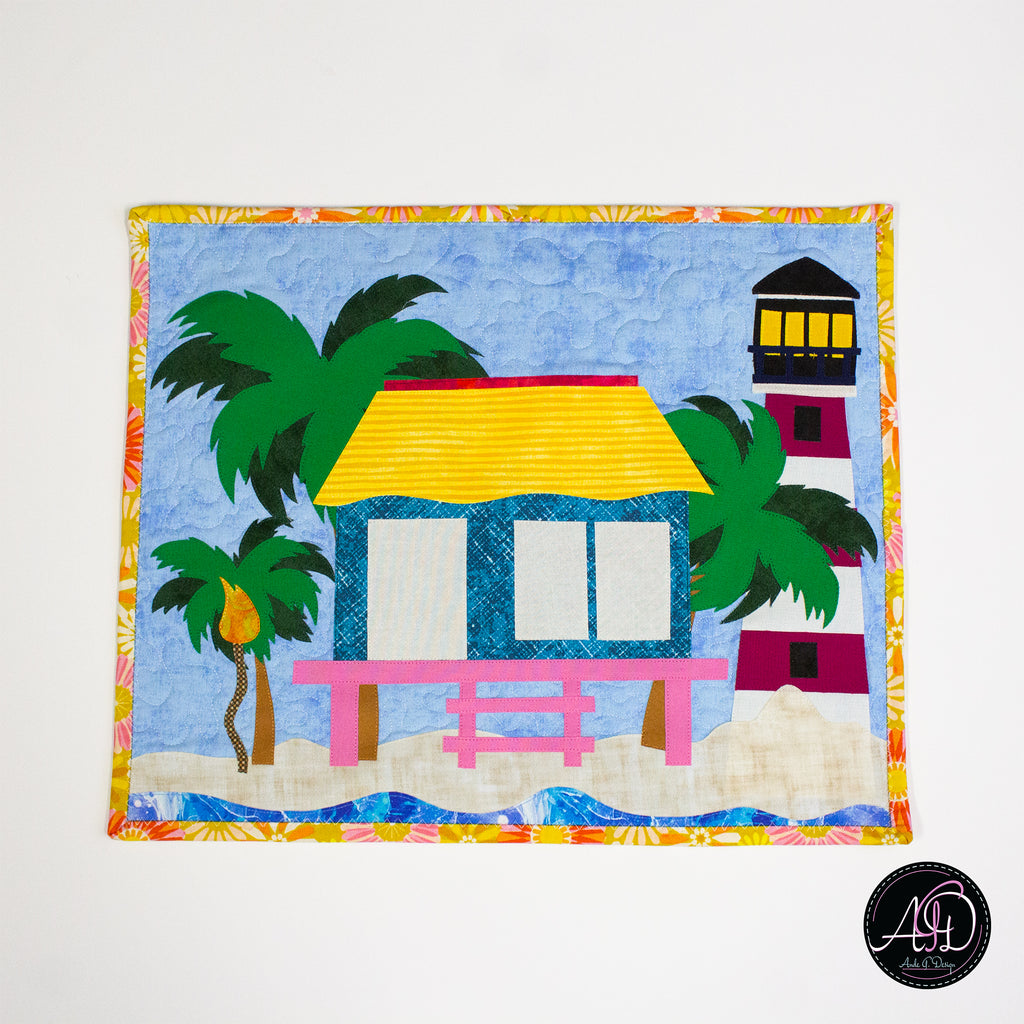 Lighthouse Beach Hut Quilted Wall Hanging | Applique Wall Hanging