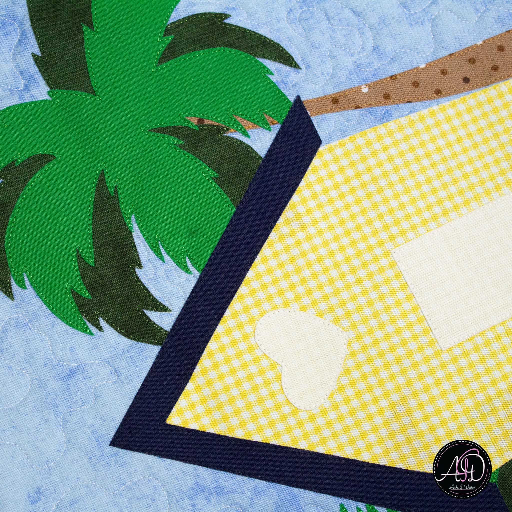 Yellow & Turquoise Beach Hut Quilted Table Runner | Applique Table Runner
