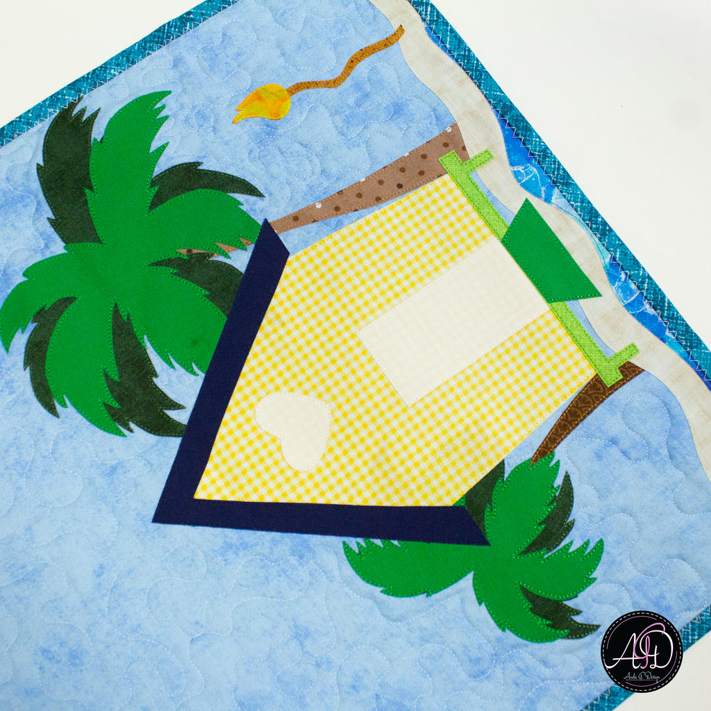 Yellow & Turquoise Beach Hut Quilted Table Runner | Applique Table Runner
