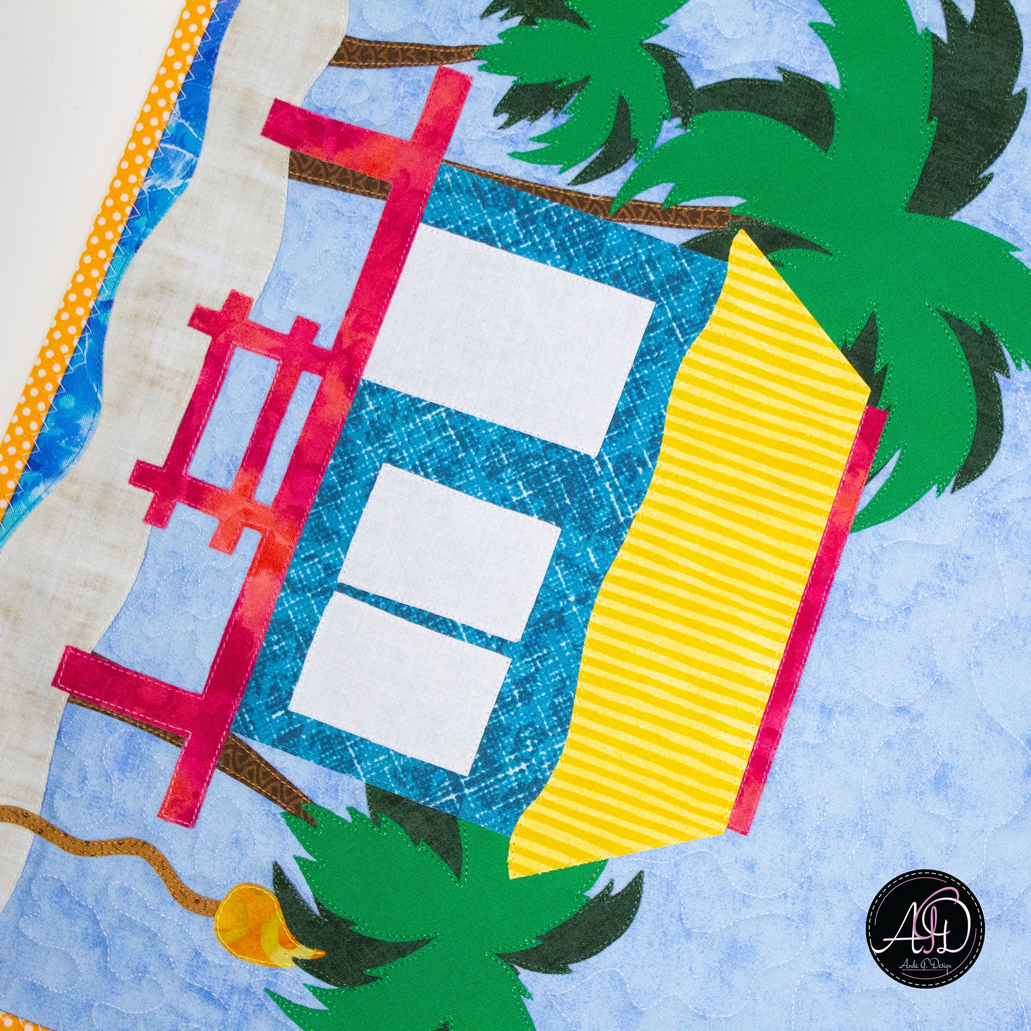 Yellow & Turquoise Beach Hut Quilted Table Runner | Applique Table Runner