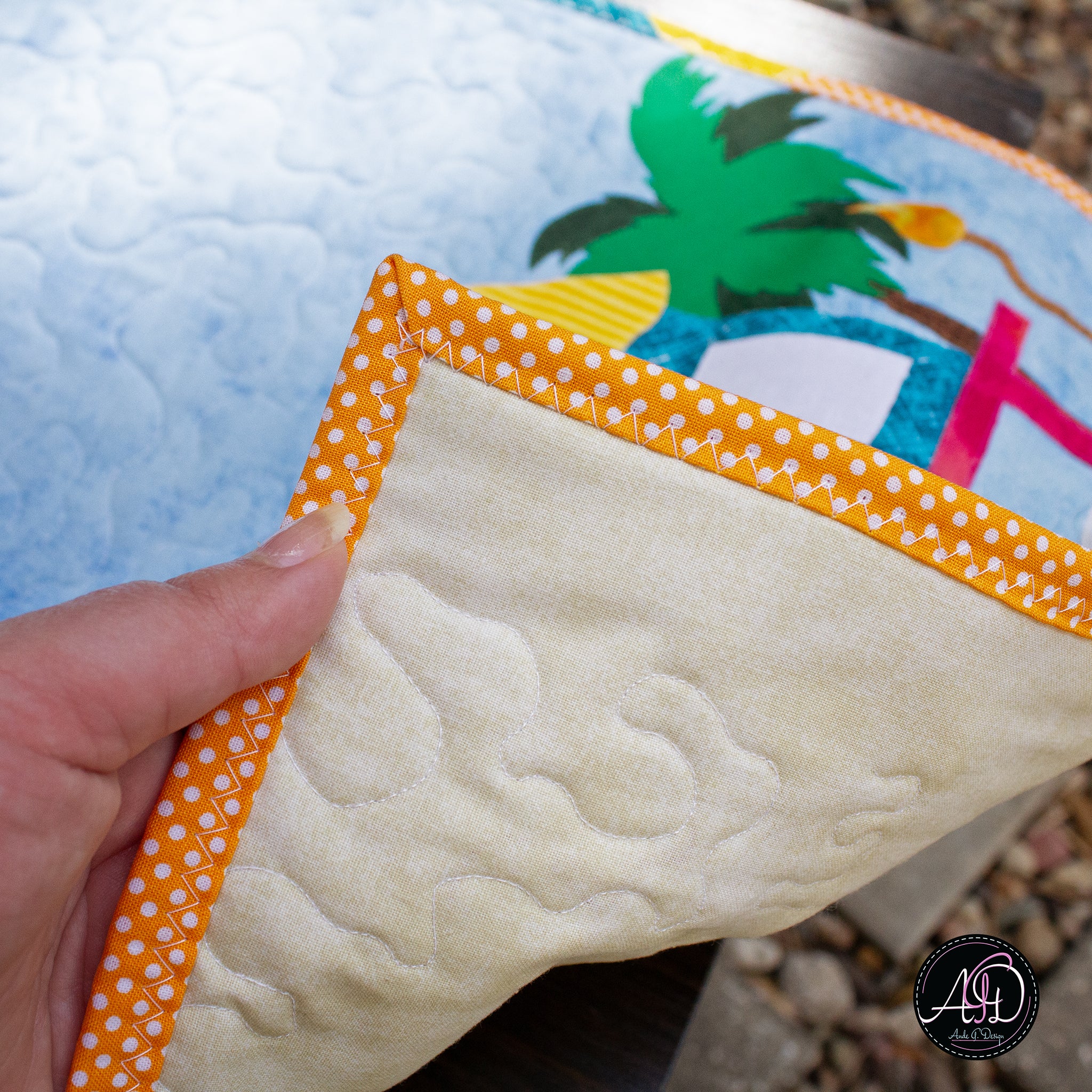 Yellow & Turquoise Beach Hut Quilted Table Runner | Applique Table Runner