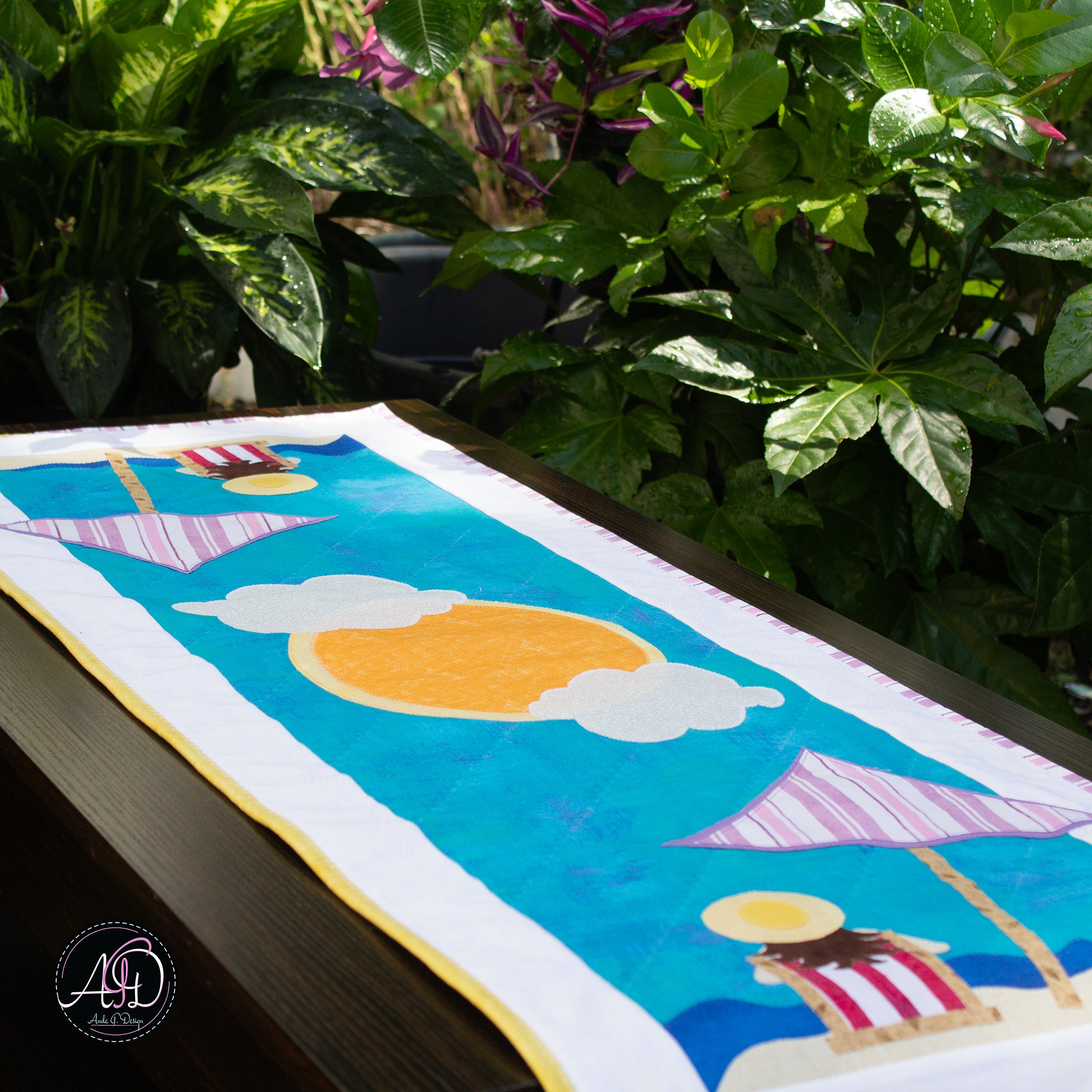 Quilted Applique Beach Day Summer Table Runner