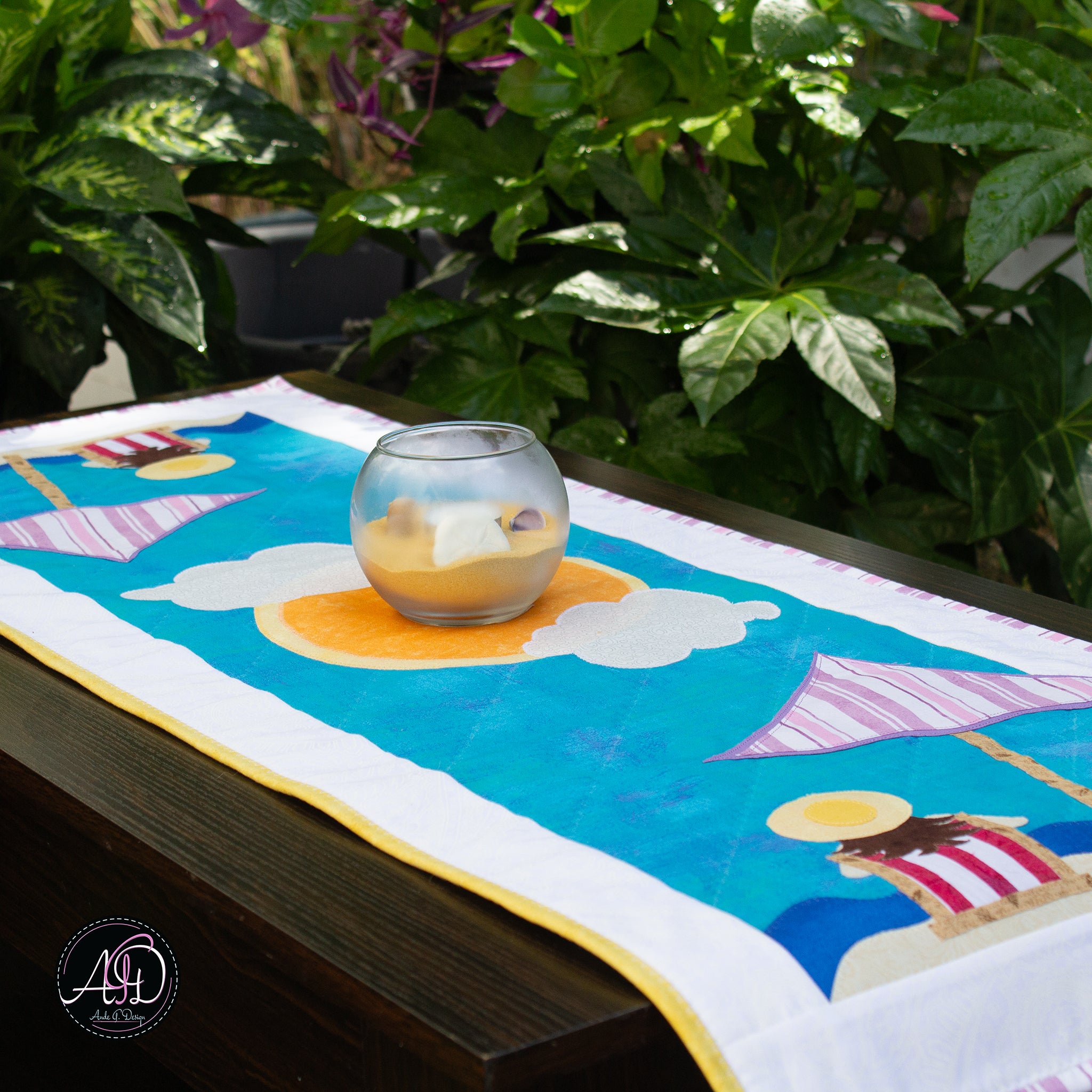 Quilted Applique Beach Day Summer Table Runner