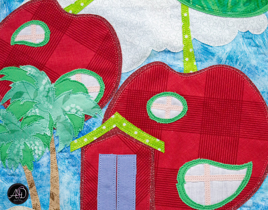 Quilted Applique Beach Cherry House Wall Hanging